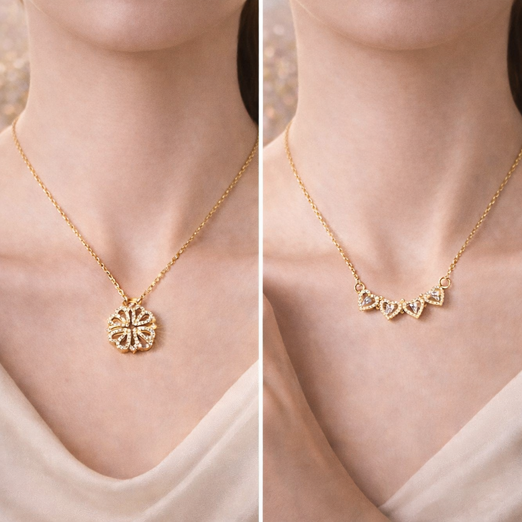 Collar Trébol de Corazones - Baño en Oro 18k