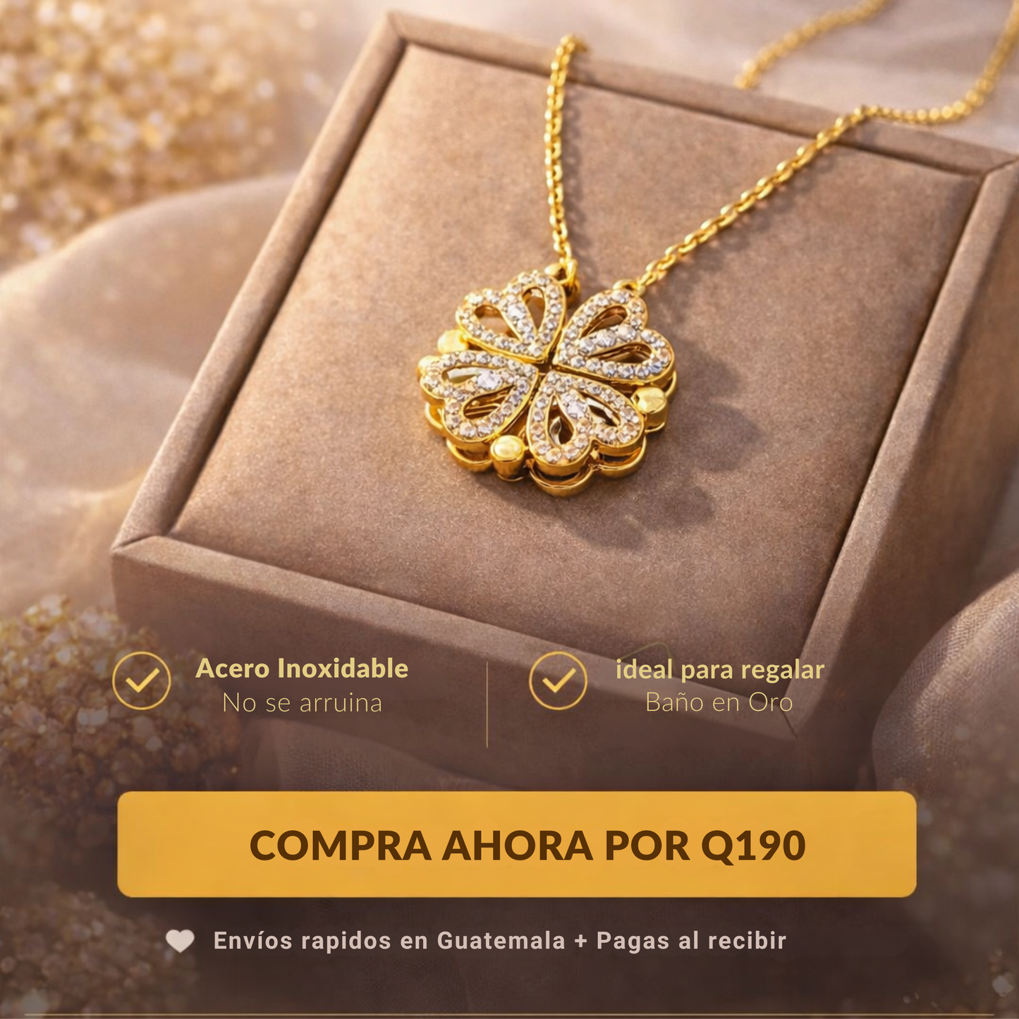 Collar Trébol de Corazones - Baño en Oro 18k
