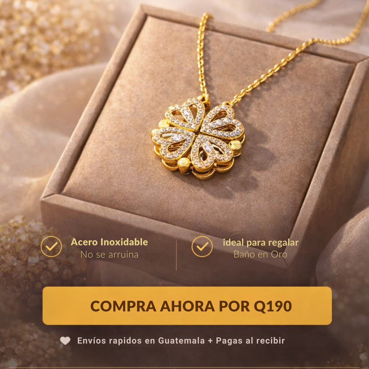 Collar Trébol de Corazones - Baño en Oro 18k